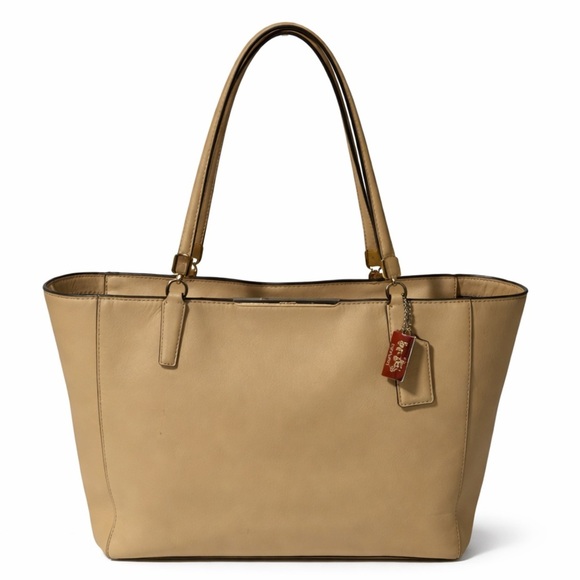 Coach Handbags - Coach Beige Leather structured Shoulder Bag Everyday work tote